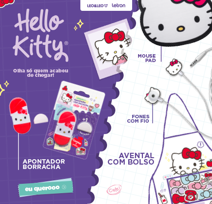 Kit Escolar + Lápis de cor 12 cores Hello Kitty Leo&Leo